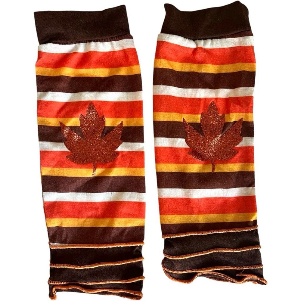Baby Girls Fall Striped Leaf Ruffle Leg Warmers